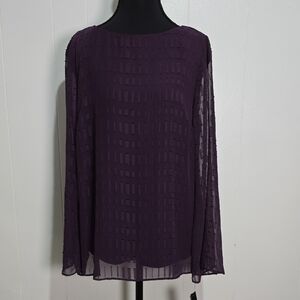 AB Studio Purple Pleated Long Sleeve Blouse M